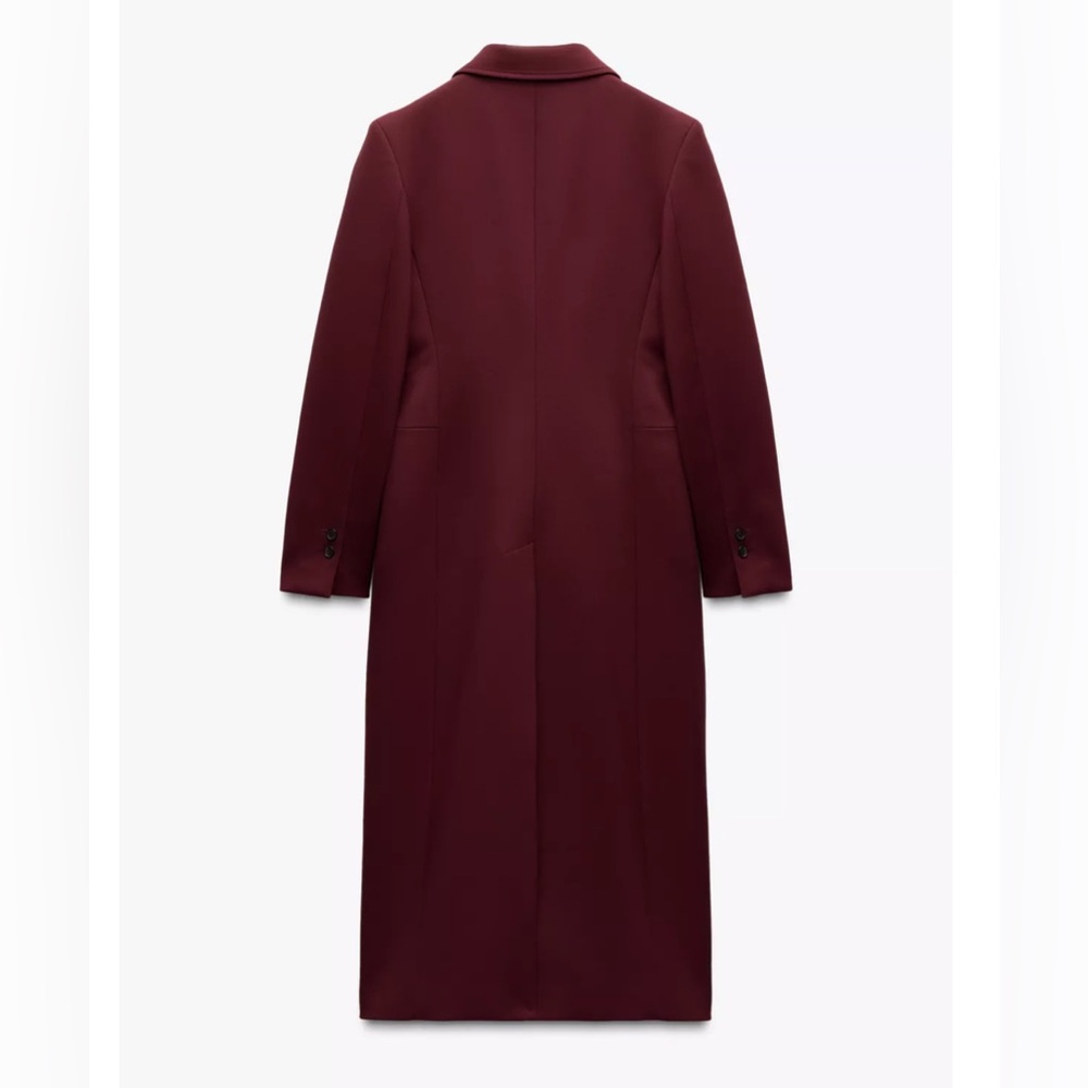 Zara Burgundy Long Coat Size Small - Picture 6 of 16